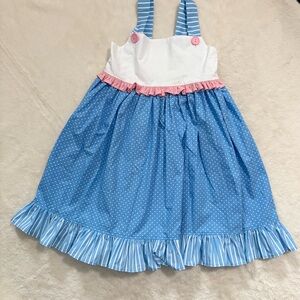 Blue Polka Dot Dress with Pink Accents